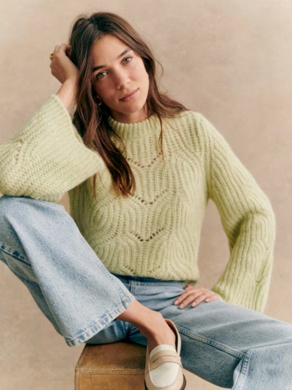 Sezane Youri Jumper Sweater in Pastel Green Mint Alpaca Wool